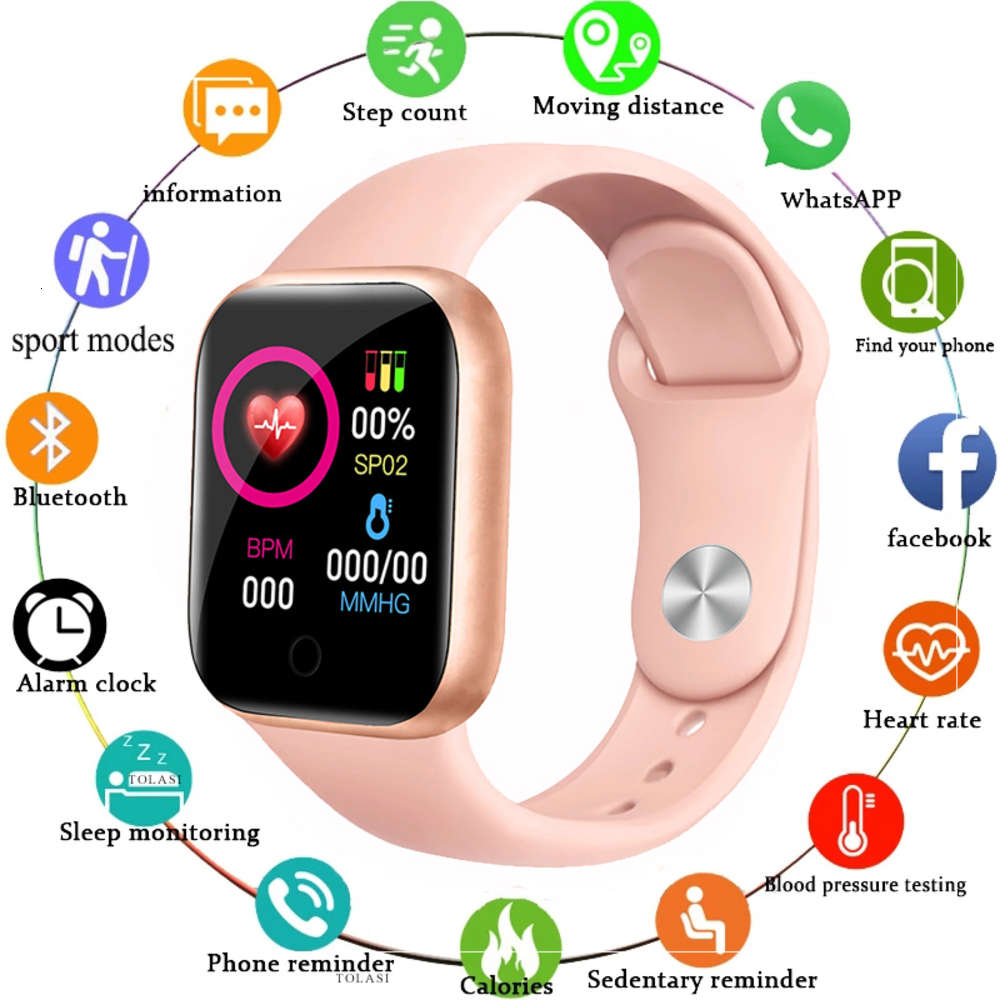 

2021 Smart Watch Men Women Smartwatch Heart Rate Step Calorie Fitns Tracking Sports Bracelet For Apple Android Smart Watch, Pink