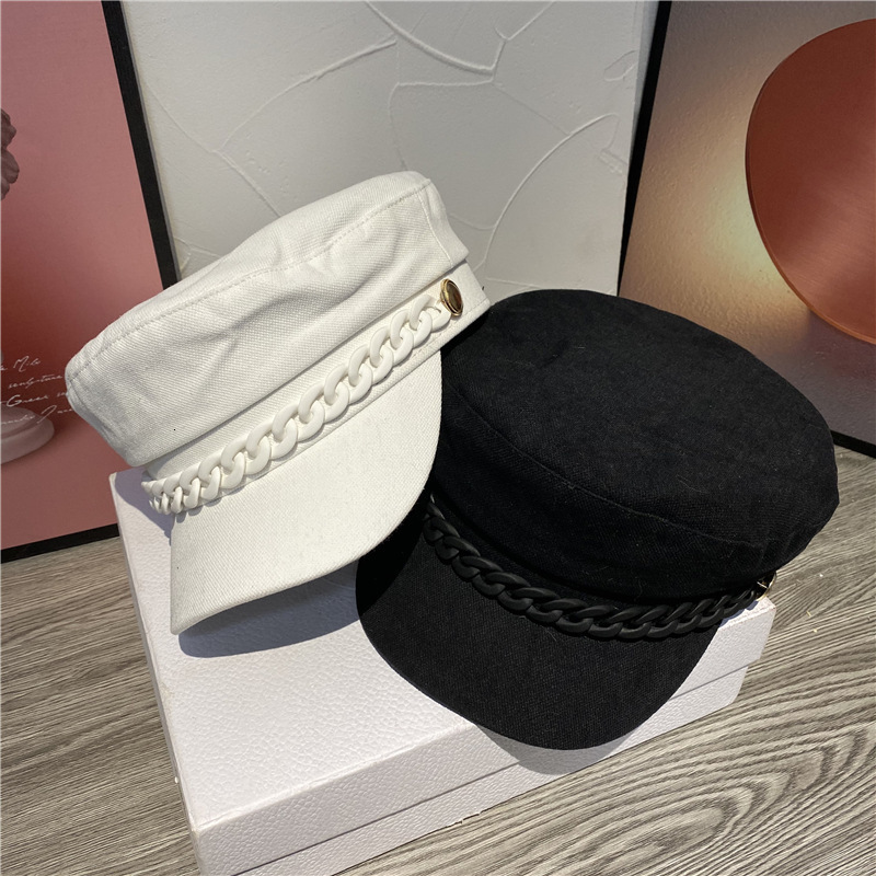 

2021 designer cap women hatsChildren's spring and summer Korean chain octagonal cap British Newsboy Beret, Black