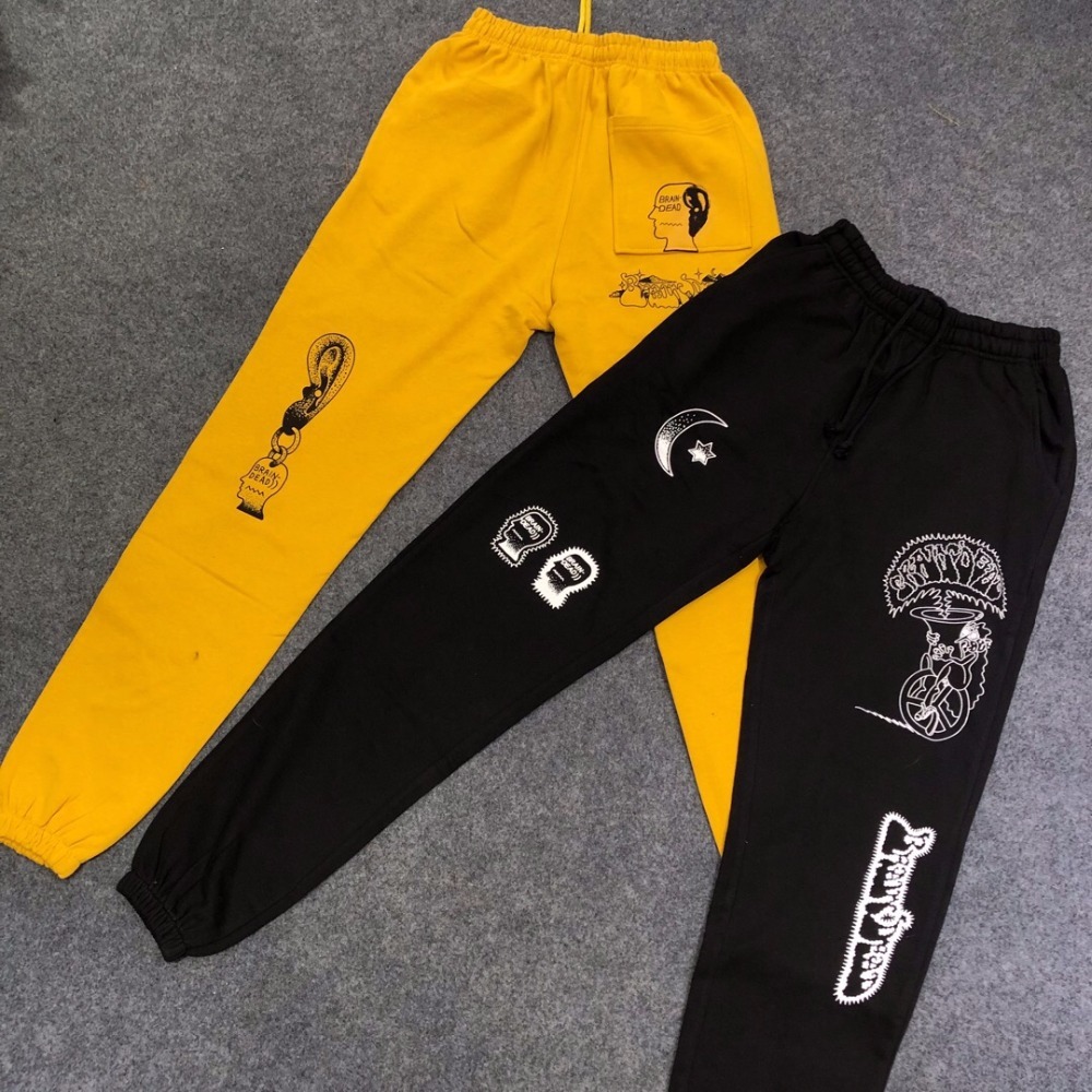

2021 Ss New Top Hiphop Brain Dead Gustavo Sweatpants Kanye West Women Men Streetwear Autumn Winter Trousers Jogger Pants Gfcg, Yellow