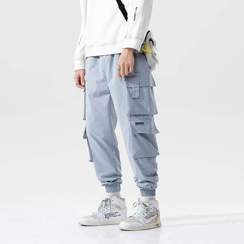 

New Multi-pocket Streetwear Casual Sweatpants Pant Hip Hop Slim Fit Trousers Pocket Male 2021 Men Joggers Cargo Pants Tqb7 16xh, Sky blue