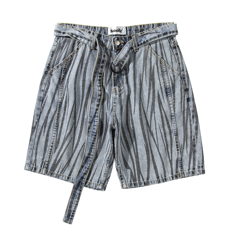 

2021 New Original Padro Zebra Lavado Faixas Cales Casuais Dos Homens Streetwear Solto Jeans Hip Hop Oversize Denim Shorts De Carga 1jkc, Blue