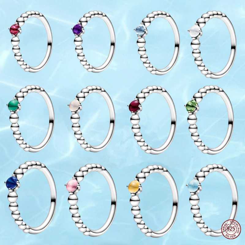 

Cluster Rings 925 Sterling Silver Color Beaded Ring Female Brand Jewelry 12 Colors