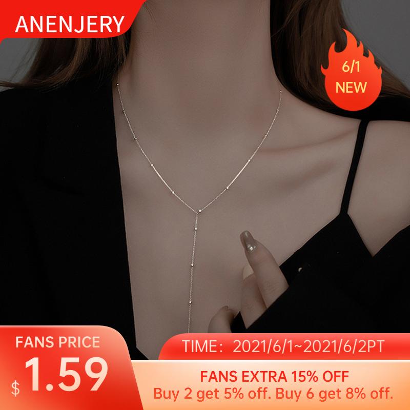 

Chains ANENJERY 925 Sterling Silver Round Bead Long Tassel Necklaces For Women Simple Clavicle Chain Accessories Wholesale
