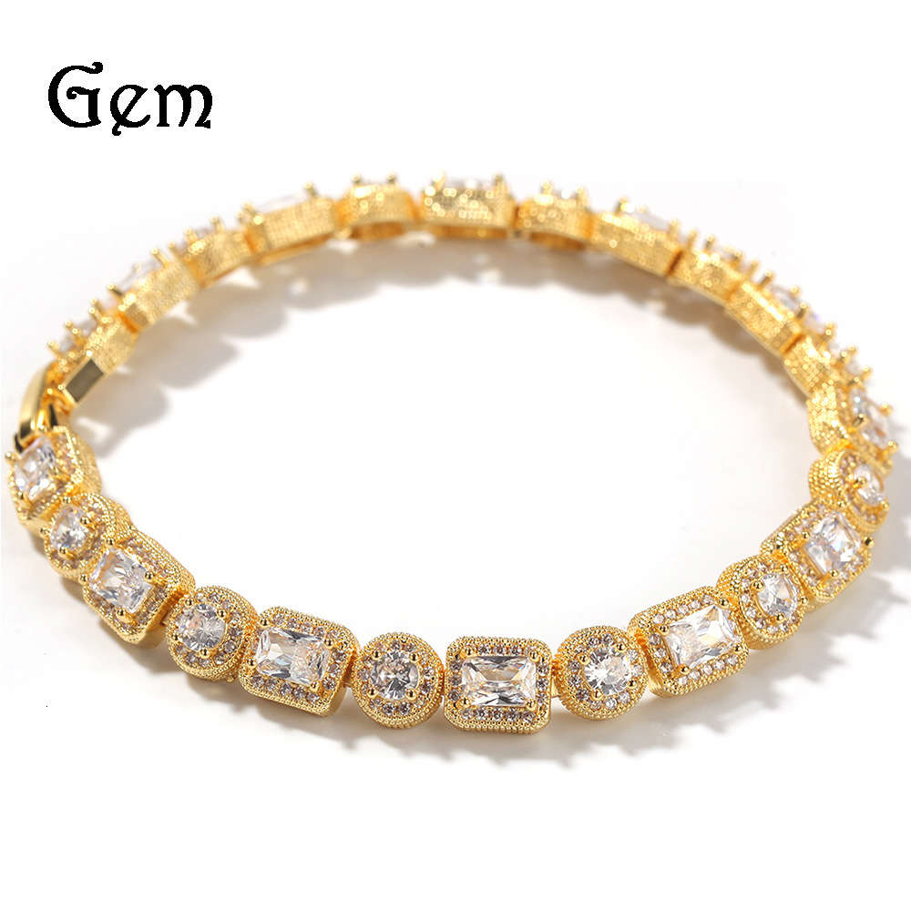 

Gumeng hip hop men's bracelet, thick gold plated square and round, mixed with micro zircon inlaid Street alternative jewelry