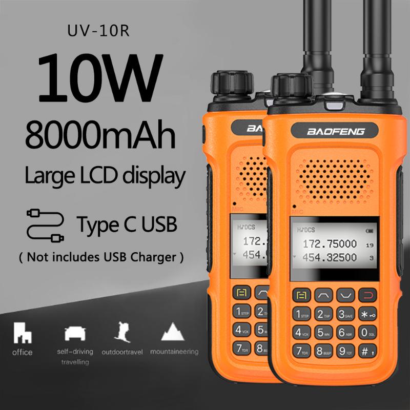 

Genuine 2PCS Baofeng UV-10R 136-174&400-520MHz 10w Powerful Walkie Talkie 10km Long Range UV-5R Ham CE FCC Radio USB Charger