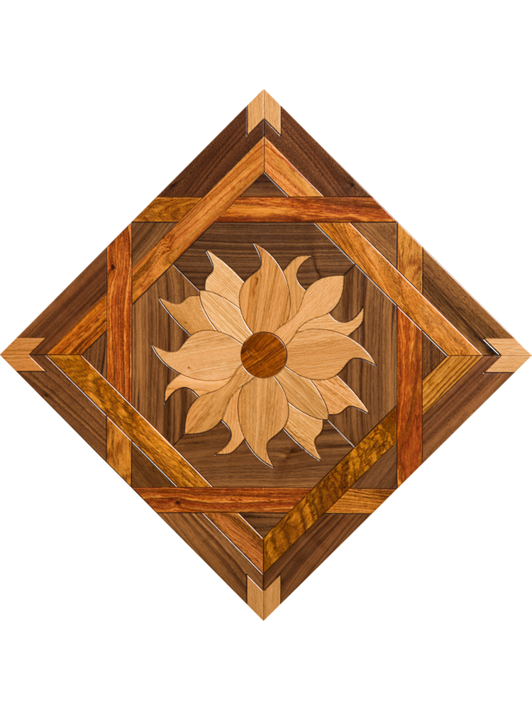 Flower pattern american walnut art parquet wood flooring medallion inlay border marquetry carpet wall cladding rugs woodworking solid floor-image-254272919