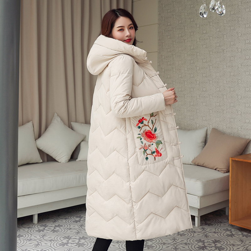 

2021 New Autumn Warm Thicken Plus Size Female Winter Jacket Hood Embroidery Coat Women Cotton Down Parka Pp207 3wk1, Black