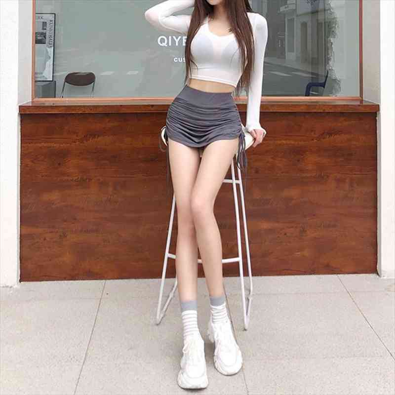 

cx summer miniskirt skirt women short western style cozy package hip high waist drawstring fold, White;black