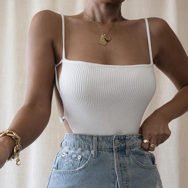 

Styles Backless Cami Top On Thin Straps Sexy Women Tops Summer Cropped Sleeveless Open Shoulders Tank Top Clothes Club Streetwe, Black