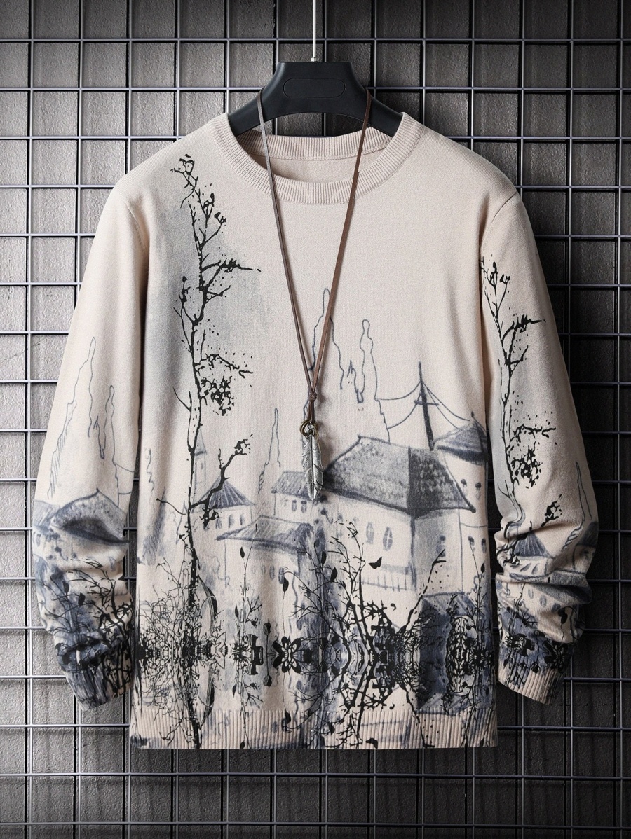 

Men Ink Painting Pattern Sweater D0A1#, Multicolor