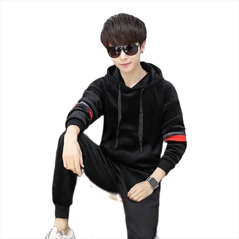 

Gold Velvet Sets Korean Mens Tracksuits Version Autumn And Winter Plus Man Hoodies Casual Sportswear Two Piece Suit, Gray