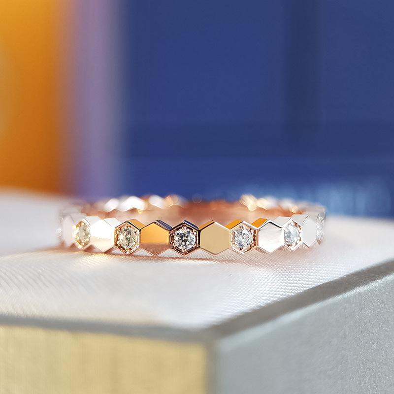 Cluster Rings Fashion Honeycomb All-Match Ring Inlaid With Zircon Simple Charm Gift Woman Birthday Party Creative Jewelry Wholesale-image-709789703