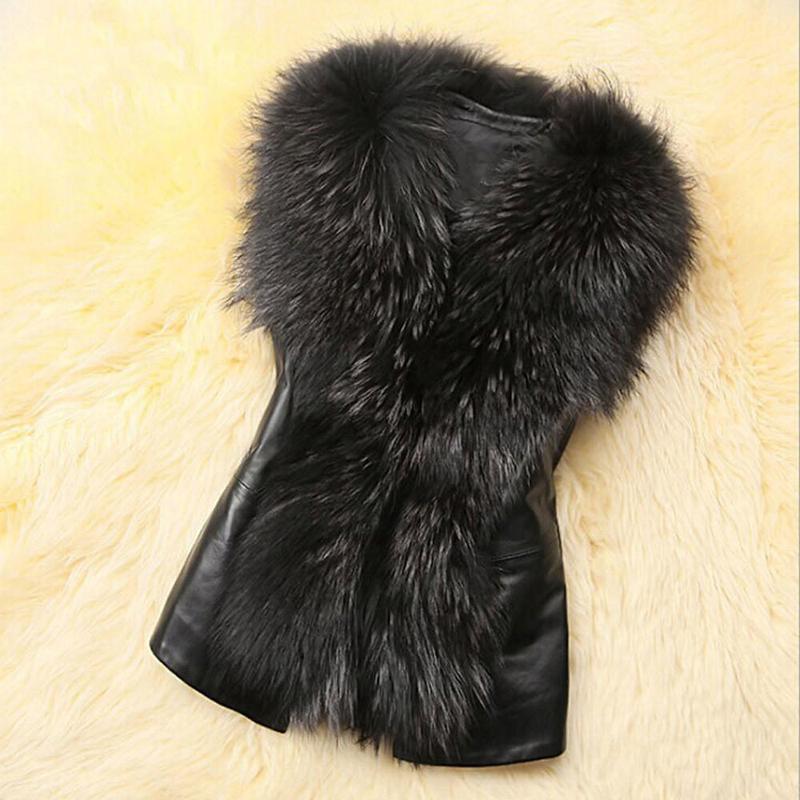 

Women's Fur & Faux Sleeveless Back Bowknot Decor Coat Outerwear Winter Autumn Warm Waist Gilet TopWomen Leather Patchwork Vest Jacket, Black