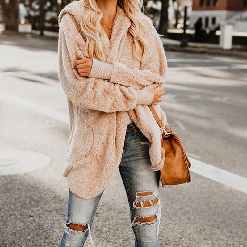 

Women' Jackets BONJEAN Women Plush Coat Autumn Winter Long Sleeve Warm Soft Zipper For Fashion Elegant Faux Fur Coats BJ2351, Black