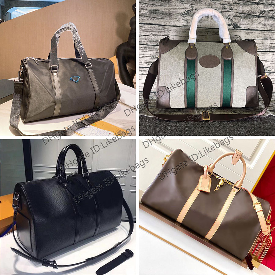 

Women Duffle Bag 45 55CM Handbag Traveling Weekend Bags Luxury Designers Luggage Crossbody Tote Genuine Leather Sliver Hardware Large Capacity Sporting bagss Lock, Brown old flower