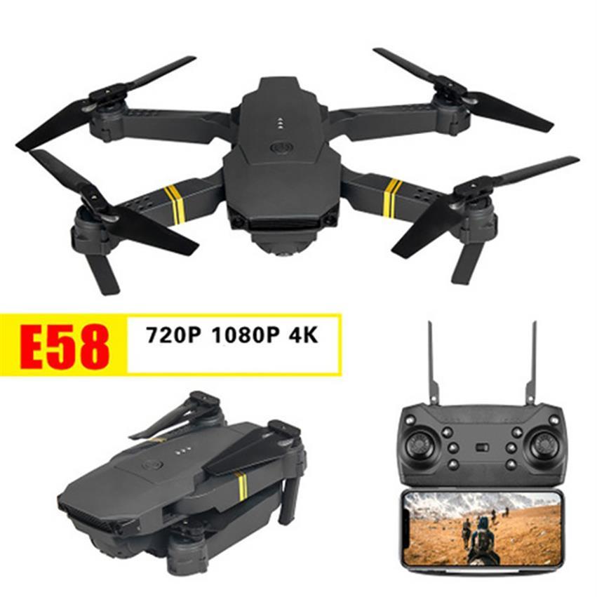 

E58 Drone Aircraft 4k Hd 720P 1080P Professional Camer Wifi Fpv Collapsible Rc Quadcopter Drone Helicopter Toy For Boy Drones Plane DHL a21, Black