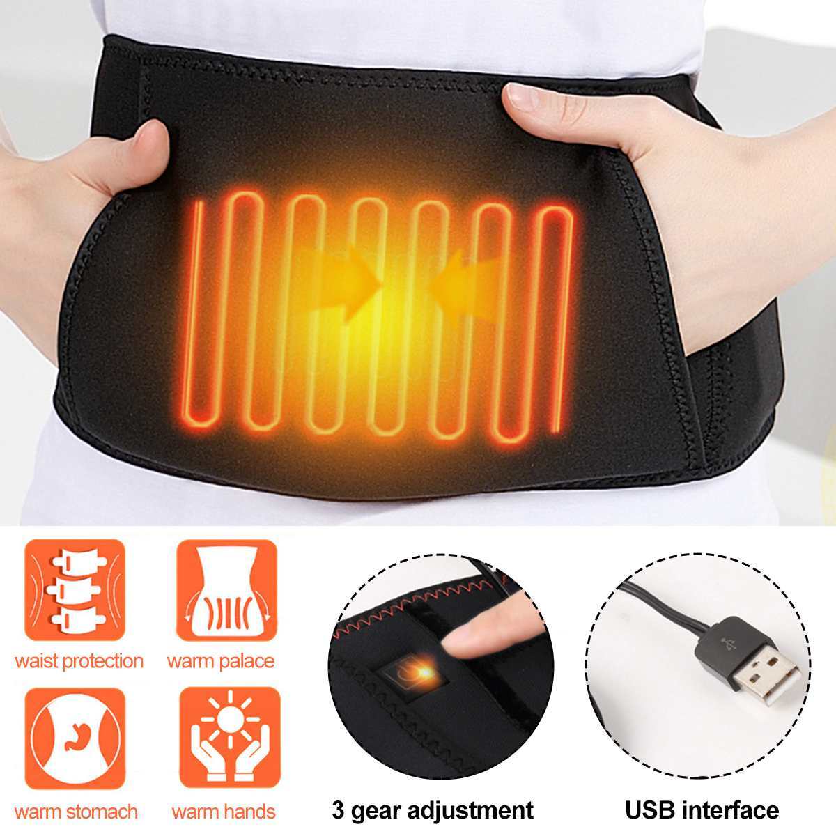 

3 Gear Adjustable Waist Far Infrared Hot Compress Electric Heating Therapy Back Waist Support Belt Brace Massage Health Care 210317