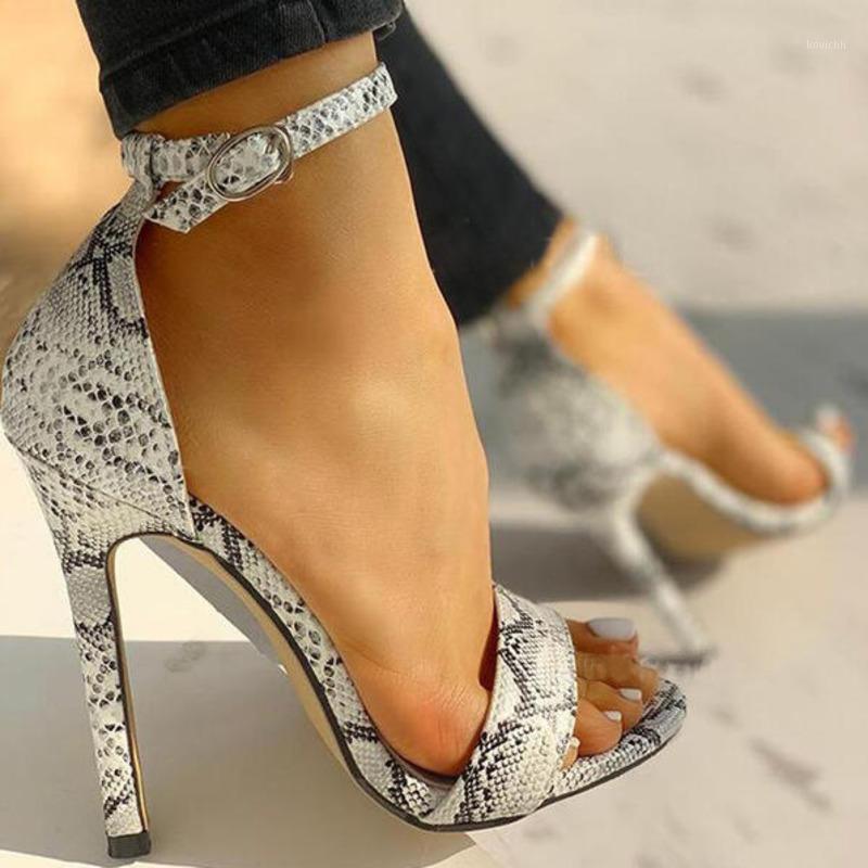 

Dress Shoes Women Sexy Thin High Heels Summer Open Toe Cover Heel Pumps Sandals Ladies Belt Buckle Party Big Size 43 2021, White