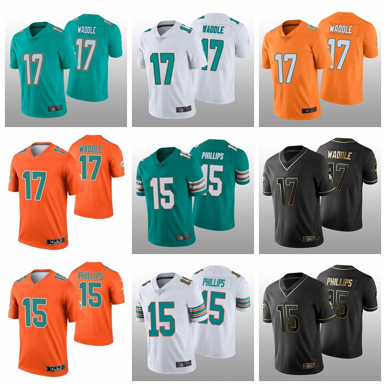 

Miami Men Women Youth Dolphin Football 17 Jaylen Waddle 15 Jaelan Phillips 2021 Draft Vapor Limited Stitched Jersey Aqua White Orange