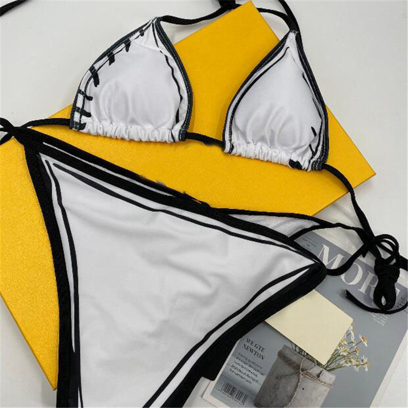 

Classic Letter Printed Women Bikini Fashion Two Pieces Pattern Lady Swimsuit Holiday Sexy Adjustable Girl Beach Wear, White;black