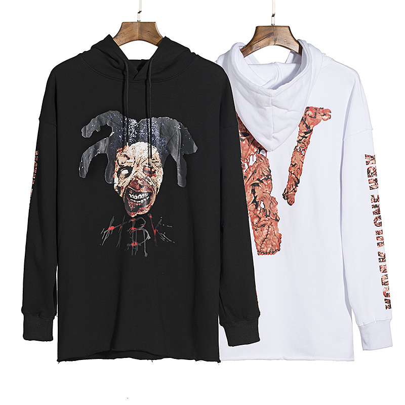 

hoodies autumn 2021 street fashion joint zombie ghost face portrait large v printed men's and women's sweater, Black