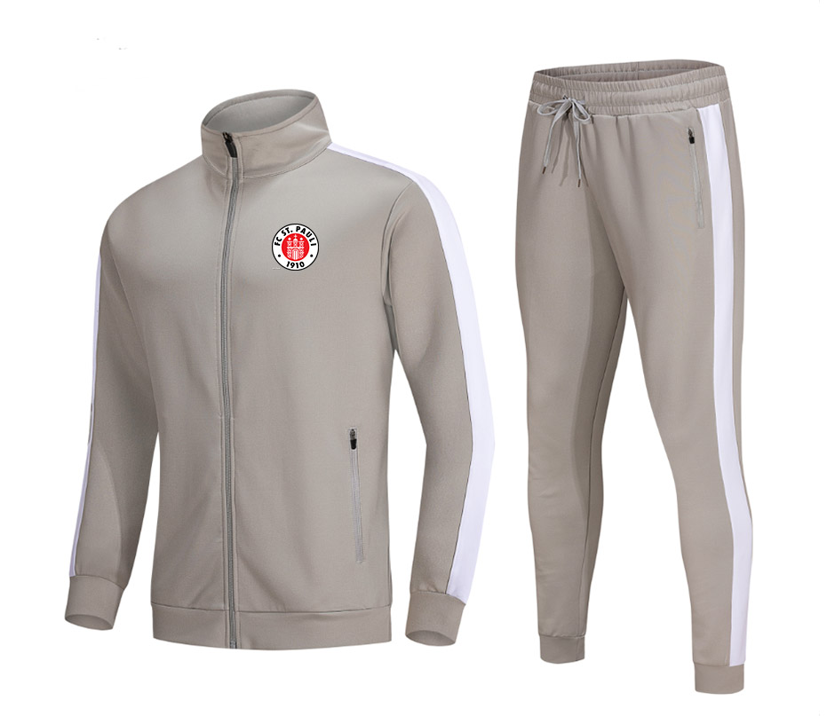 

FC St. Pauli 21 22 Men's Tracksuit Leisure Jacket Soccer Training Clothing Gym Suits Football Running Sportswear Autumn Winter Jogging Wear, Gray