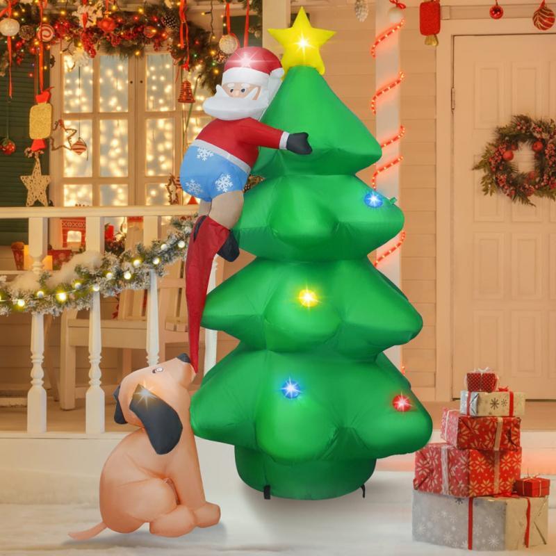 

Christmas Decorations 1.8 M Gas Model Inflatable Tree Dog Santa Claus Climbing 2022 Year Xmas