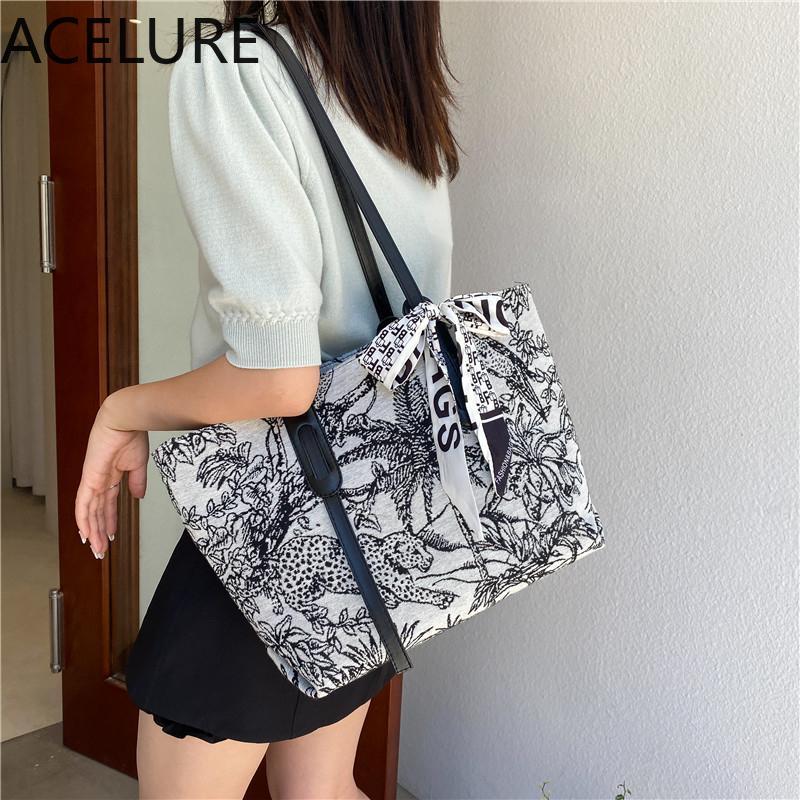 

Evening Bags ACELURE Fashion Diagonal Shoulder Bag For Women Personalized Printing Large-capacity Tote Female Girl Shopping Purse, Gray