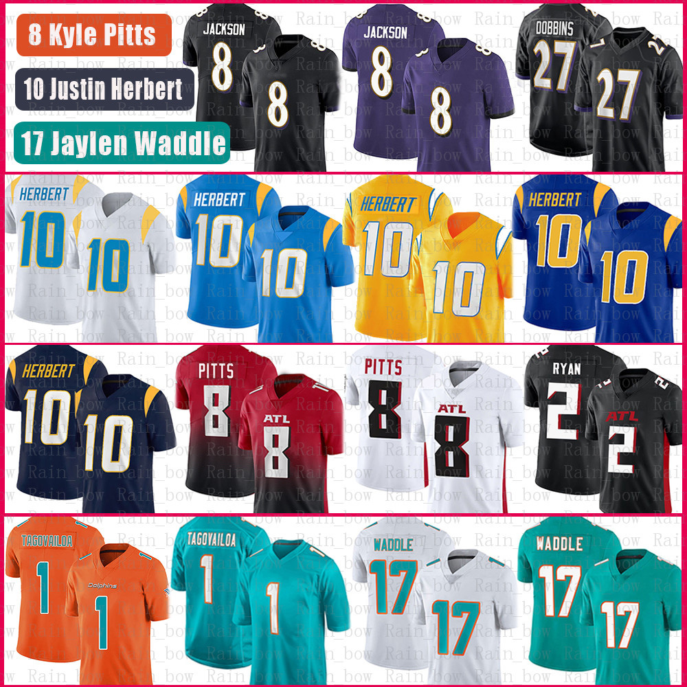 

Jaylen Waddle Justin Herbert Football Jersey Tua Tagovailoa Lamar Jackson Kyle Pitts Los Baltimores Falcon Raven MiamiDolphinsAngelesChargerRyan, Mens jersey (lieying)