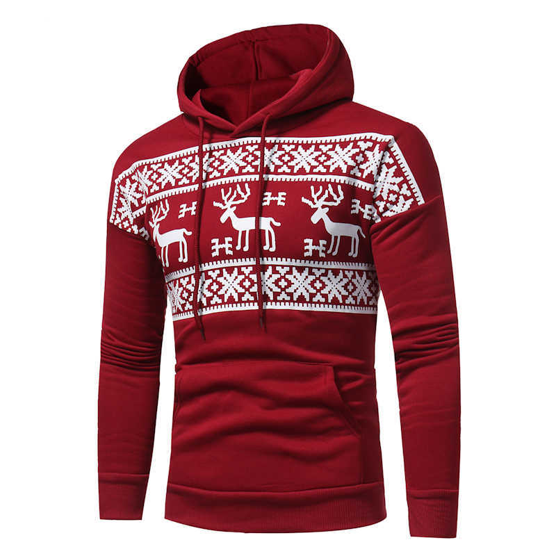 

Men's Elk Hood Kerst Trui Mannen Women Fashion Christmas Snowflower Prints Pullover Winter Sweater Men Black Sweater 210202