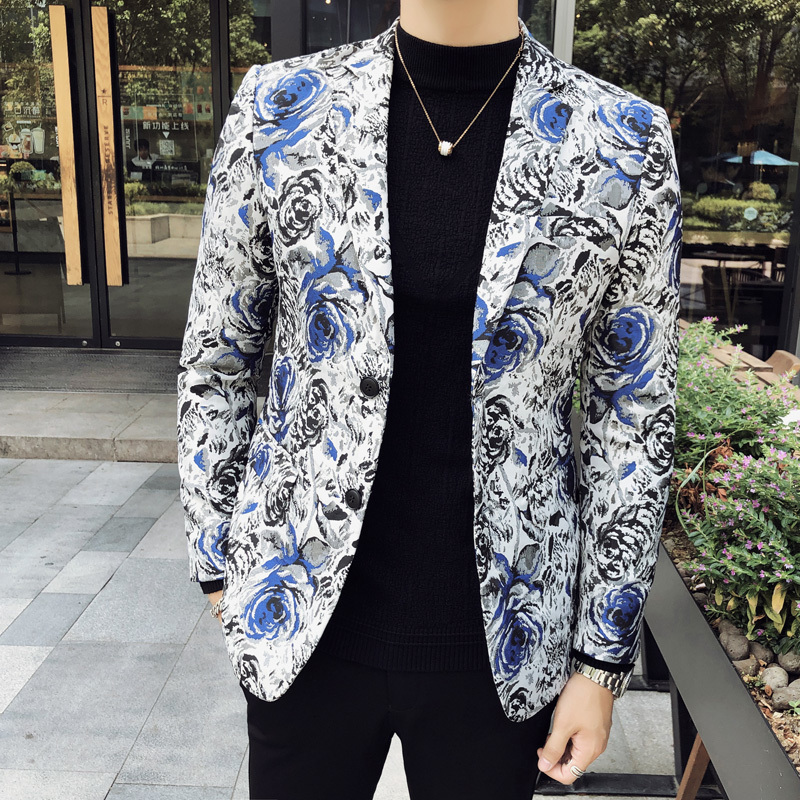 

2021 New Floral Dos Homens De Luxo Rosa Impresso Design Jaqueta Clube Roupas Masculino Negcios Fino Blazer Casamento Chaqueta 5rxn, As shown