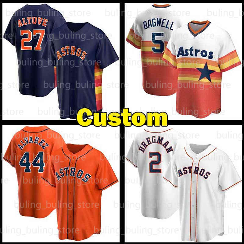 

Astros Jersey Custom Houston 27 Jose Altuve 44 Yordan Alvarez 2 Alex Bregman 35 Justin Verlander 1 Carlos Correa Ãlvarez Baseball Jerseys, Blue;black