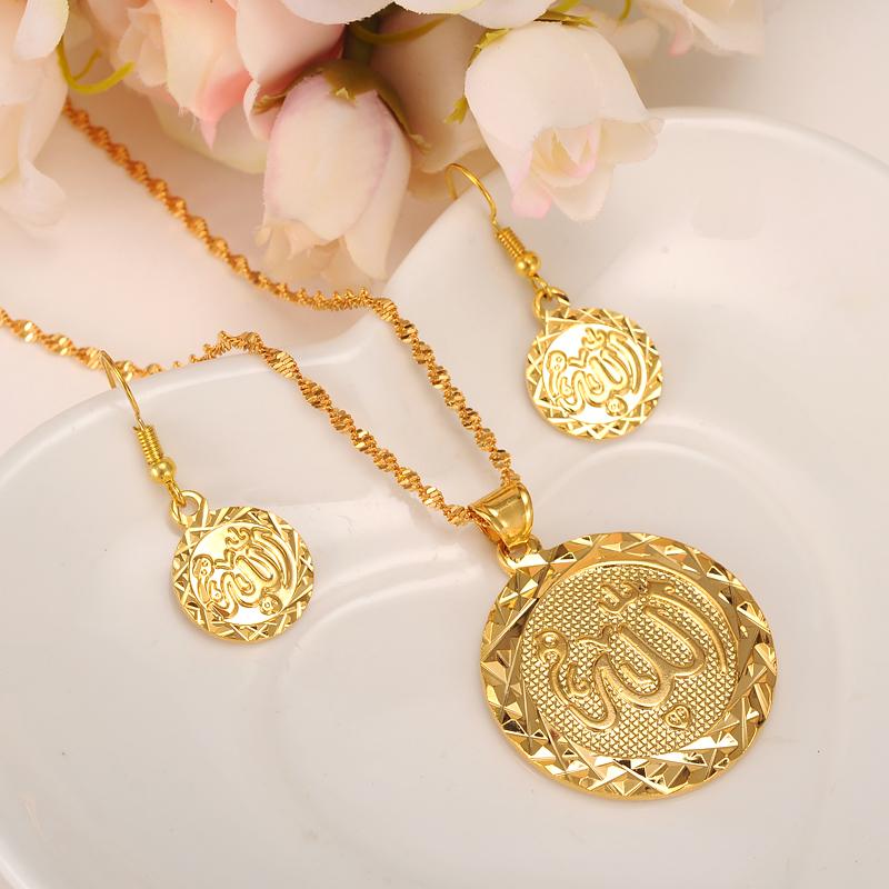 

Earrings & Necklace Gold Dubai India Bridal Jewelry Earring Coin Pendant Sets For Women Girls Wedding Party Kids Gift, As pic