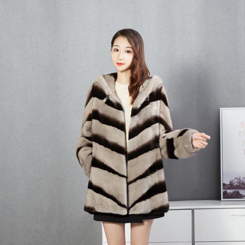 

Women's Fur & Faux 2021 Autumn Winter Fashion Suede Mink Coat Women Long Imitation Hooded Jacket Female Outwear, Black