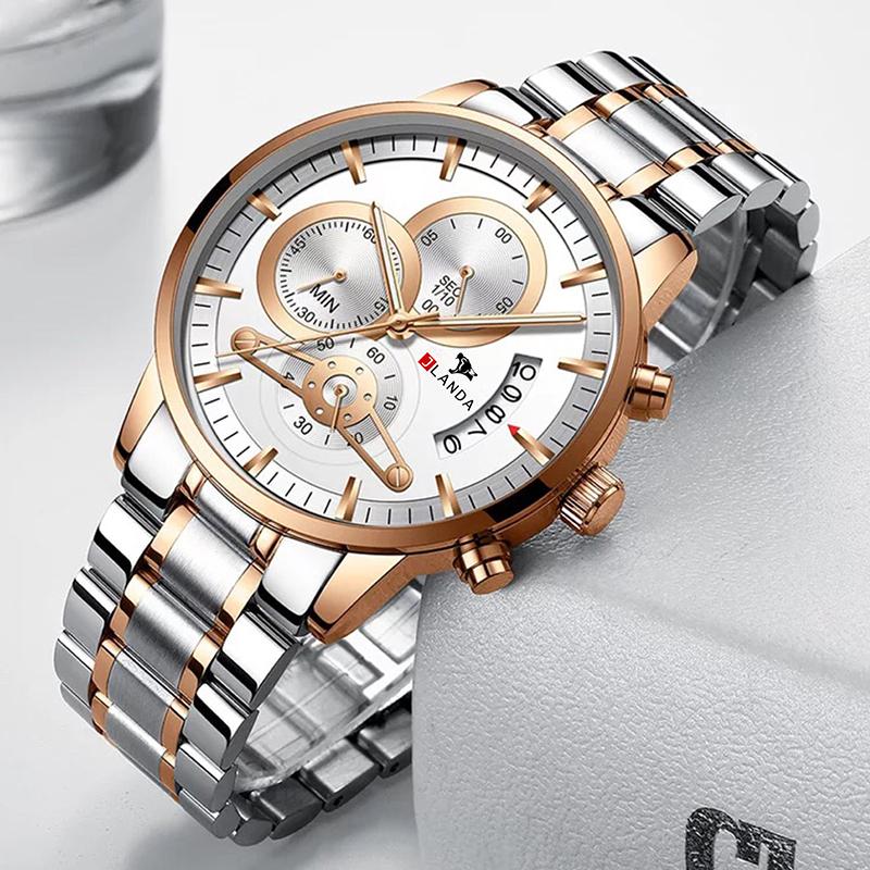 

Wristwatches JLANDA 2021 Fashion Mens Watches With Stainless Steel Top Sports Chronograph Quartz Watch Men Relogio Masculino