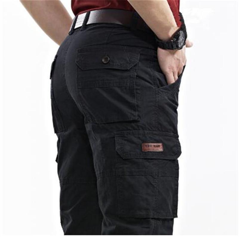 

Men's Pants Military Army Cargo Outdoor Cotton Joggers Baggy Denim Male Multi-pockets Casual Overalls Long Trousers, Black