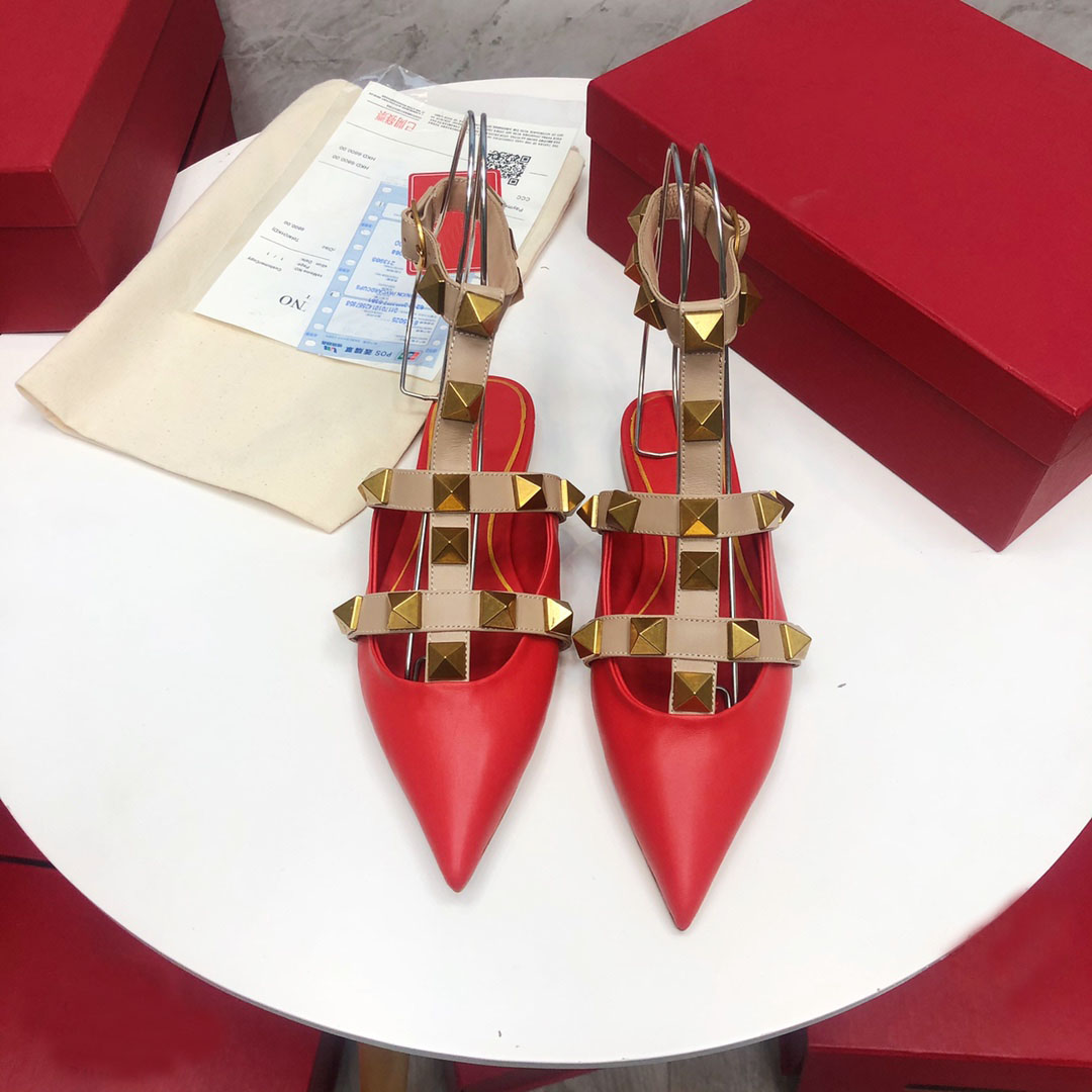 

High quality fashion spring and summer new Baotou low heel cowhide pointed womens half slipper decoration womens Sandals Size 35-40, Black