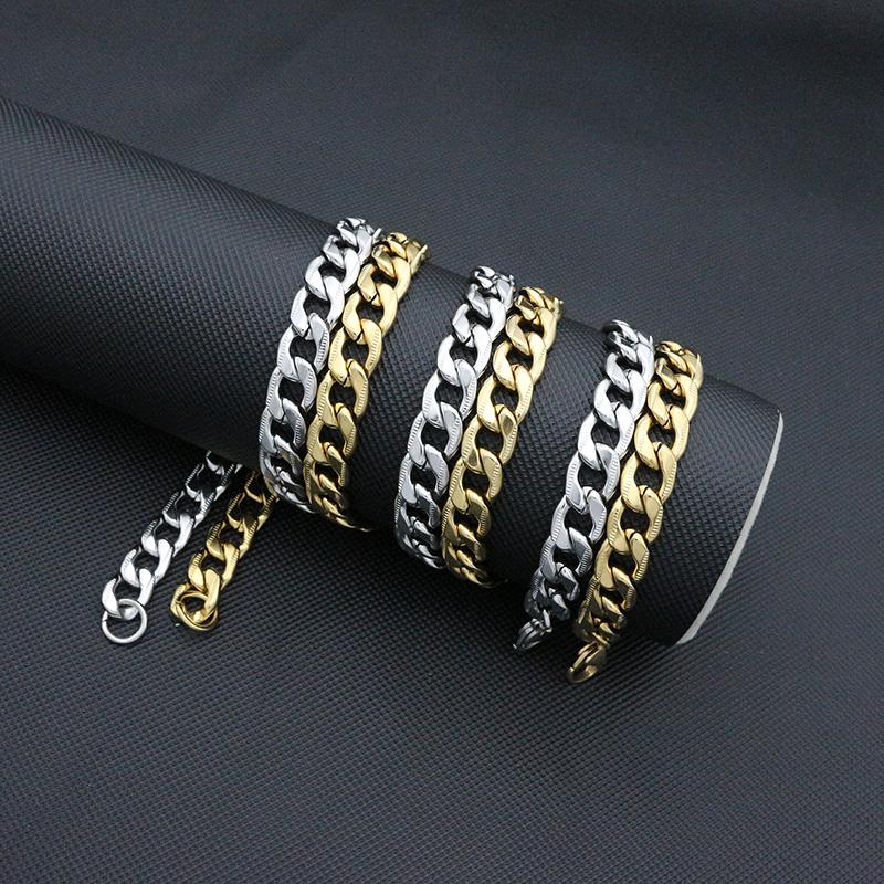 

Chains Hip Hop 10MM Male Gold Color Stainless Steel Embossing Cuban Chain Link Necklace For Women FAshion Jewelry