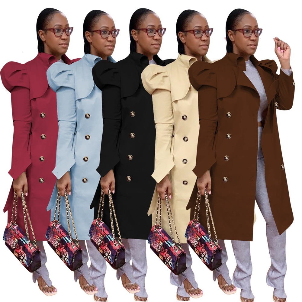 

New 2021 Ladies Winter Casual Solid Color Long Fashion Belt Double-breasted Straight Windbreaker Jacket 3cmt, Khaki