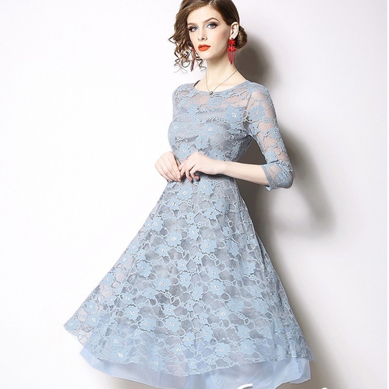 

Spring Womens Elegant Sexy Lace See Through Tunic Casual Club Long Dress Skater A-Line Plus Size Party Dresses 210525, Picture color