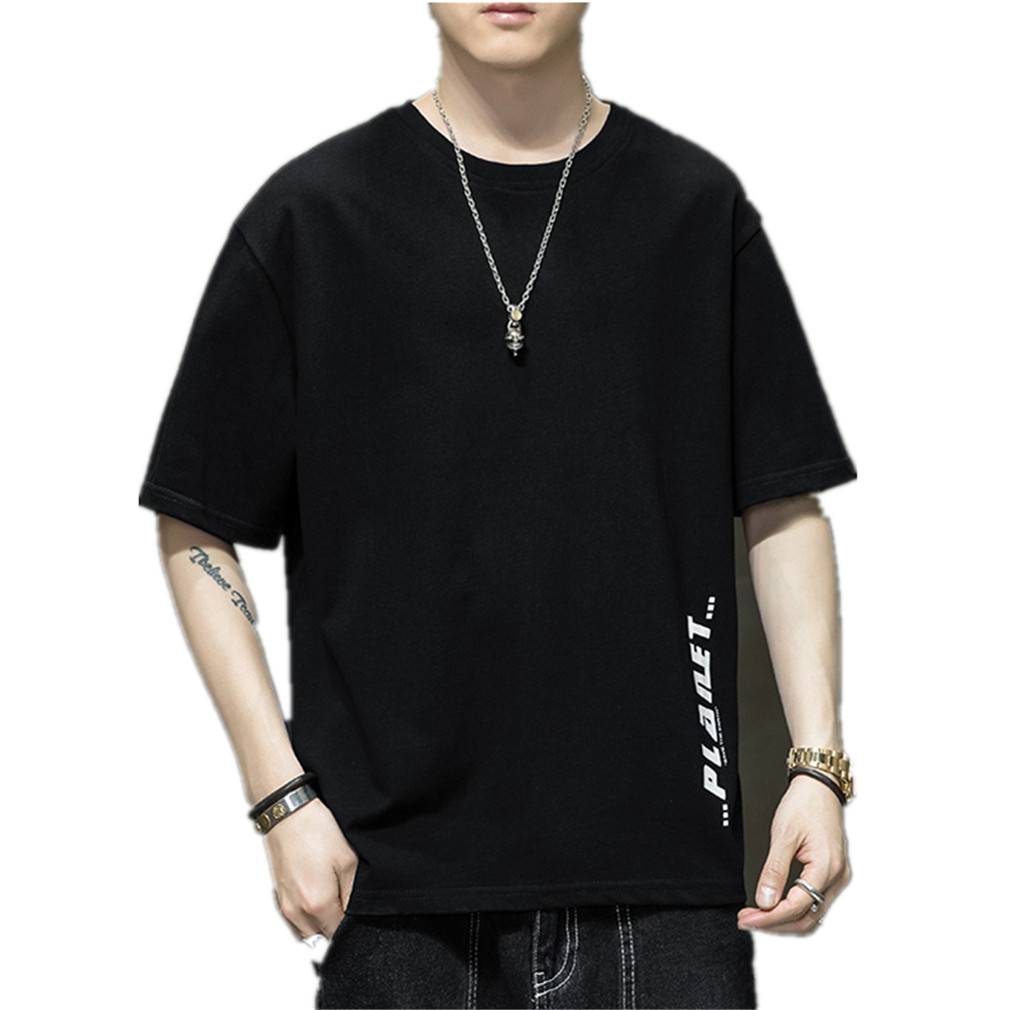 

Mens Casual Loose Fit Short Sleeve T-Shirts Cotton O-Neck Tops Running Basketball Workout Athletic Shirt, Black
