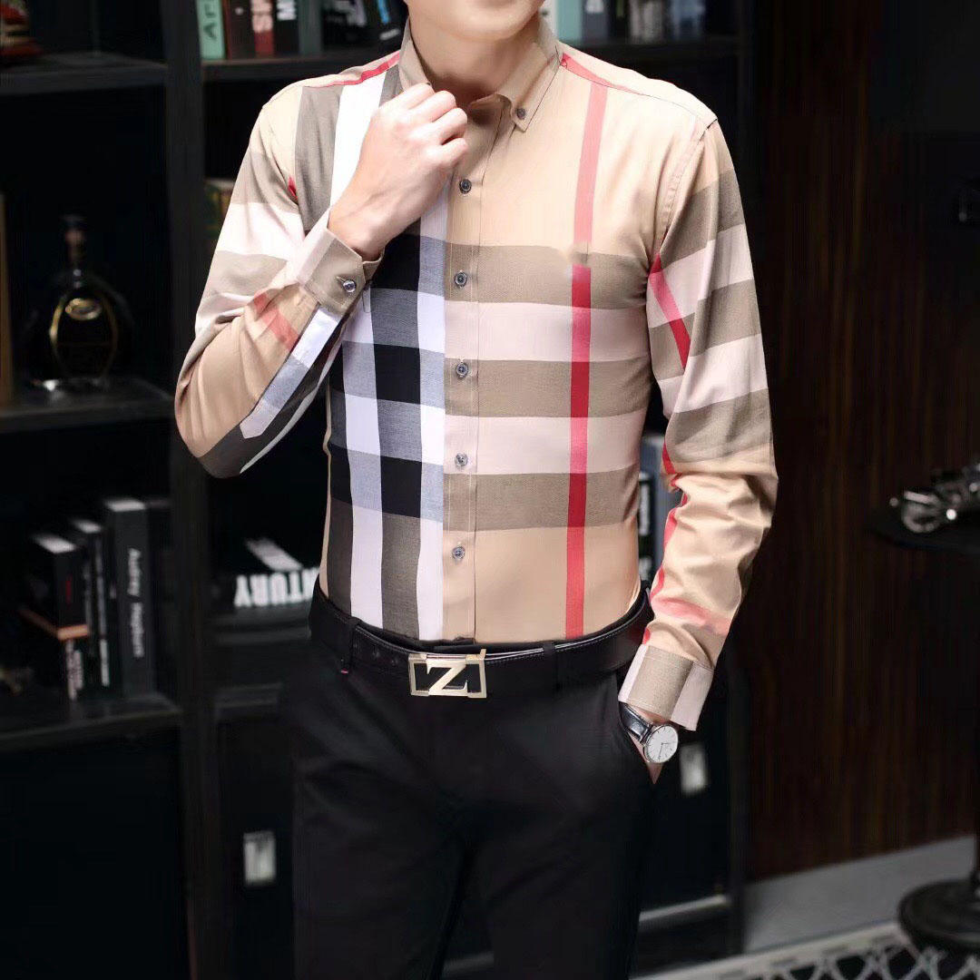 

2021 luxury designer fashion men's shirts long sleeve business casual brand spring slim shirt -3XL#018, Gold