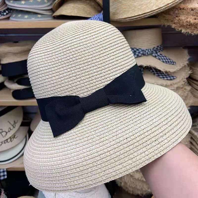 

2021 New Paper Straw Ribbon Bow Floppy Summer Women Cloche Bucket Beach Ladies Uv Sun Cap Ventilated Travel Derby Hat 8x7m, Pink