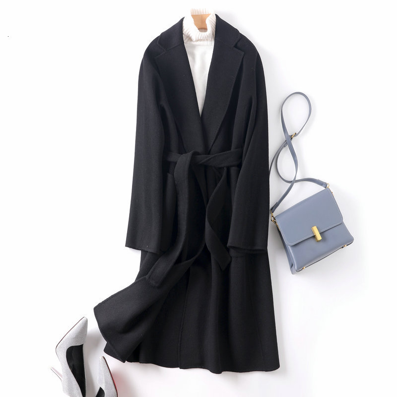 

2021 Women's Fashions Autumn Down Collar 100% Wool Black Coat Tops Mujer Chaquette Wfev