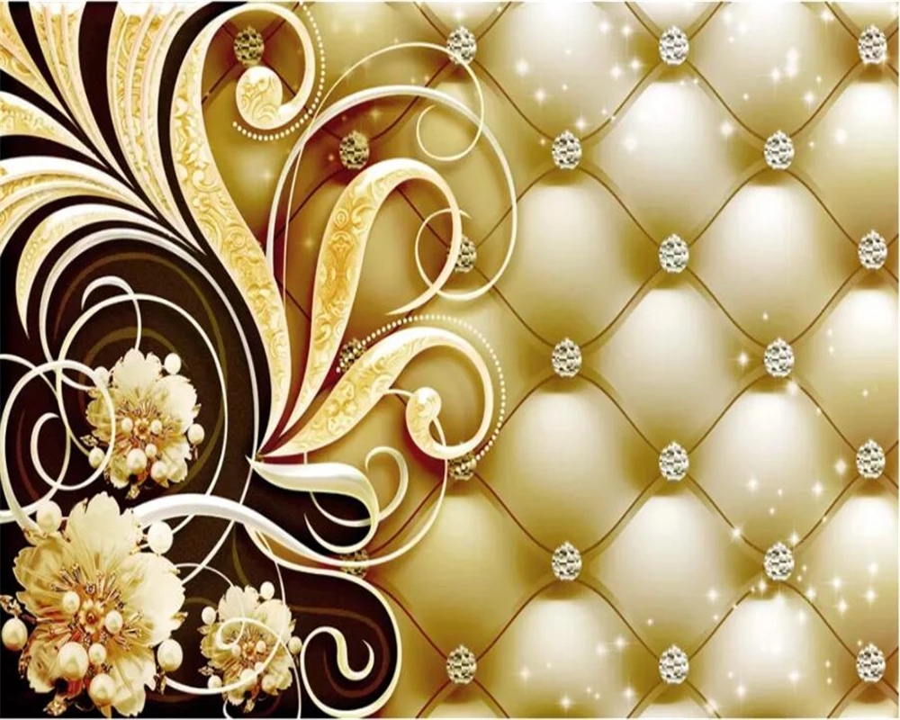 

Custom Size photo 3D wallpapers diamond soft bag flowers luxury living room sofa bedside table murals Waterproof, Gold