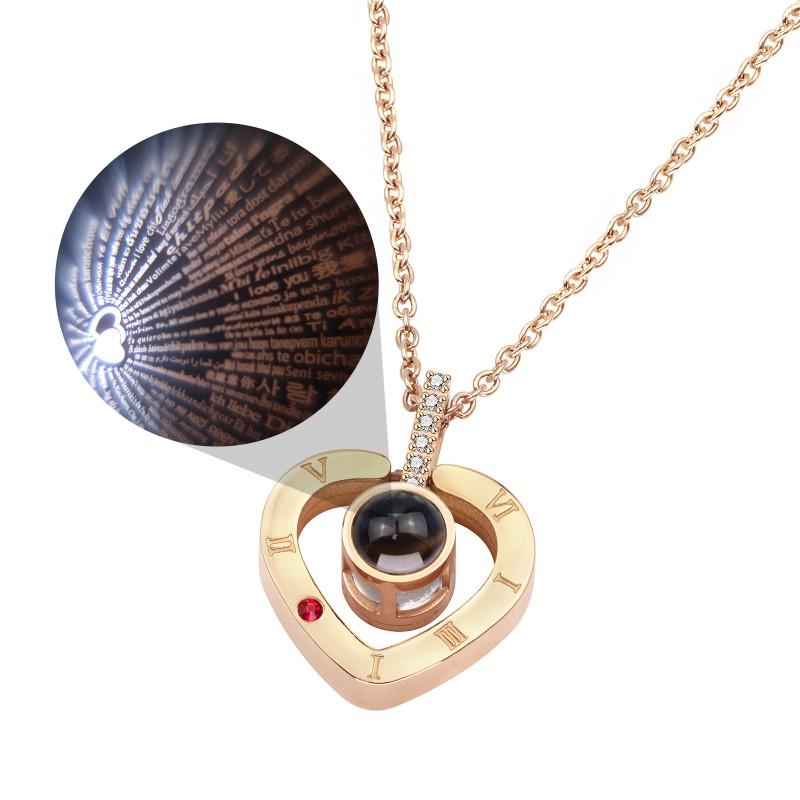 

Pendant Necklaces 2021 Stainless Steel 100 Language I Love You Necklace Projection Romantic Wedding Jewelry