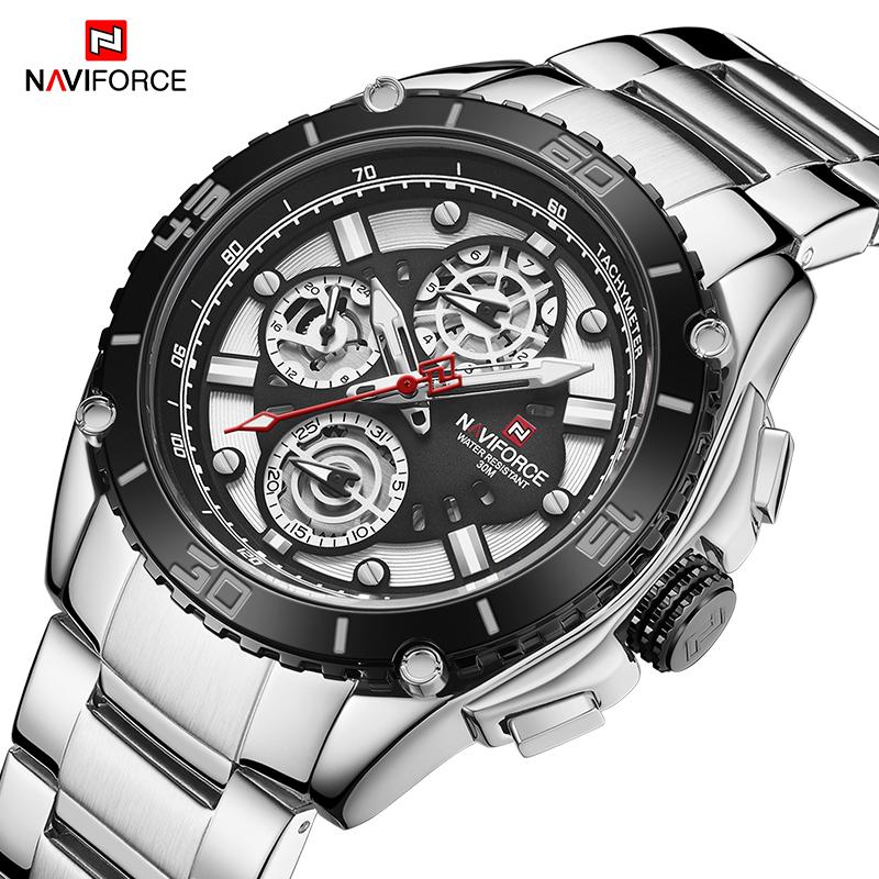 

Wristwatches NAVIFORCE Watch Men Military Sports Quartz Waterproof Casual Stainless Steel 24 Hour Clock Male 2021, Slivery;brown