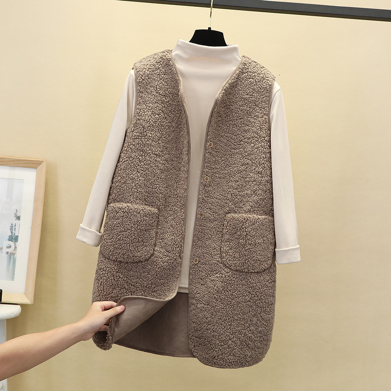 

2021 New Autumn Winter Plush Vest Women Casual Waistcoat Female Sleeveless Long Jacket Keep Warm Er Coat 2ixn, Khaki