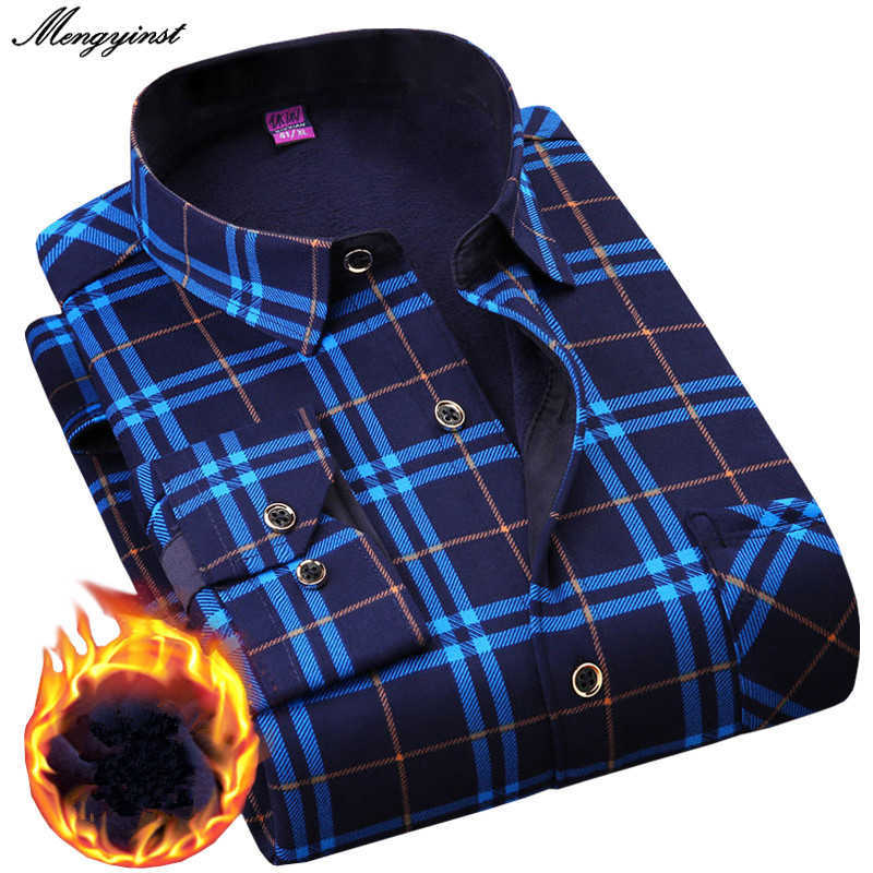 

Plus  6XL Winter Thicking Warm Men Shirt Male Turn-down Business Casual Flannel Velvet Long Sleeve Plaid Dress Shirts 210721, 669