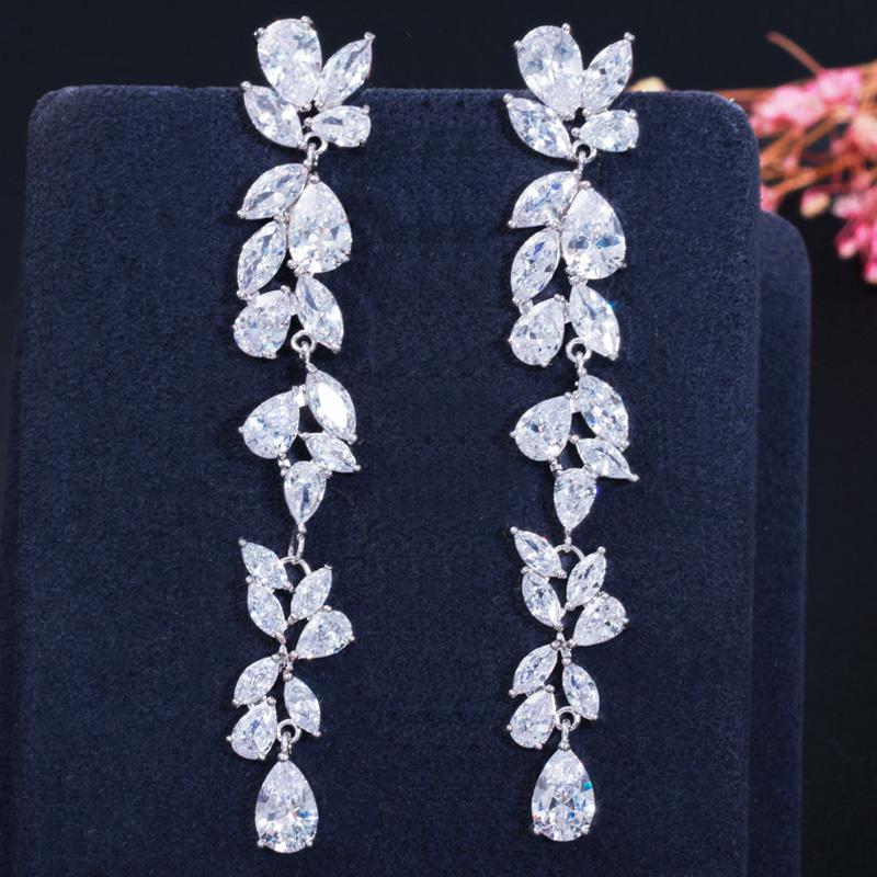 

Dangle & Chandelier ThreeGraces Gorgeous Cubic Zirconia White Gold Color Long Drop Wedding Earrings For Brides Banquet Dinner Jewelry ER333, Silver